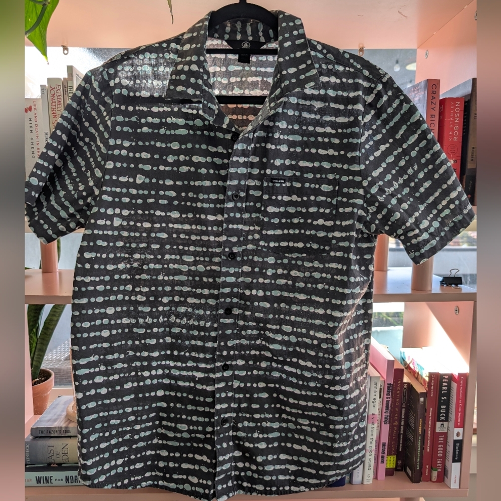 Volcom Button Down - Gray and Blue Print